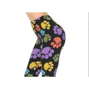 Large Women Cat‎ Dog, Fur Baby Paw Print Leggings Paw Rainbow Colors